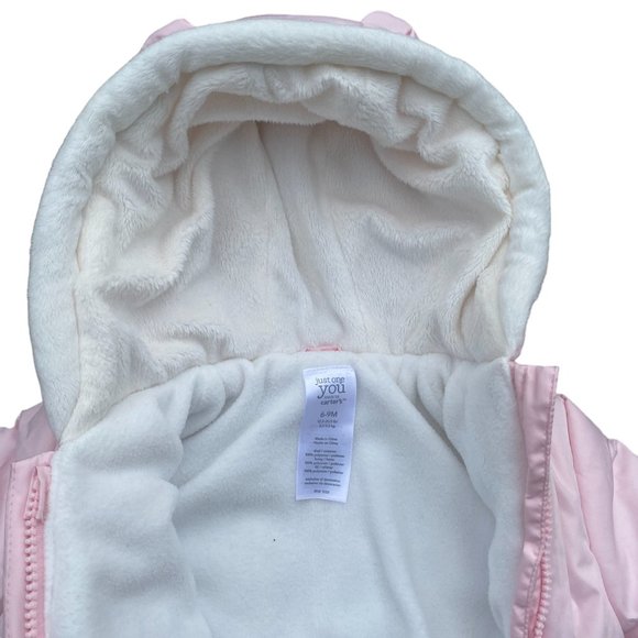 Just One You Baby Bear Quilted Puffer Pink One-Piece Infant Snowsuit-6-9 mos - Picture 9 of 15